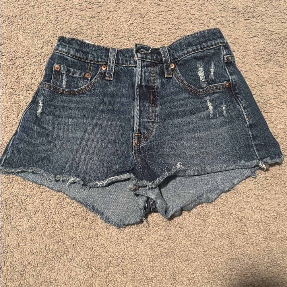 Levi's Dark Blue Distressed Jean Shorts